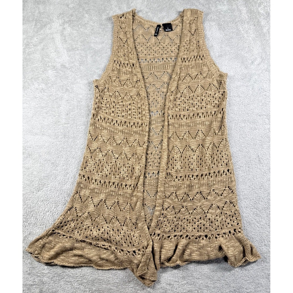 New Directions Women's Open-Knit Sleeveless Cardigan Brown Size Small